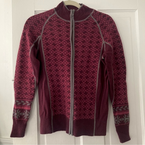 Cabela’s size Small Merino Acrylic Purple Fair Isle Full Zip Up Cardigan - Picture 1 of 11